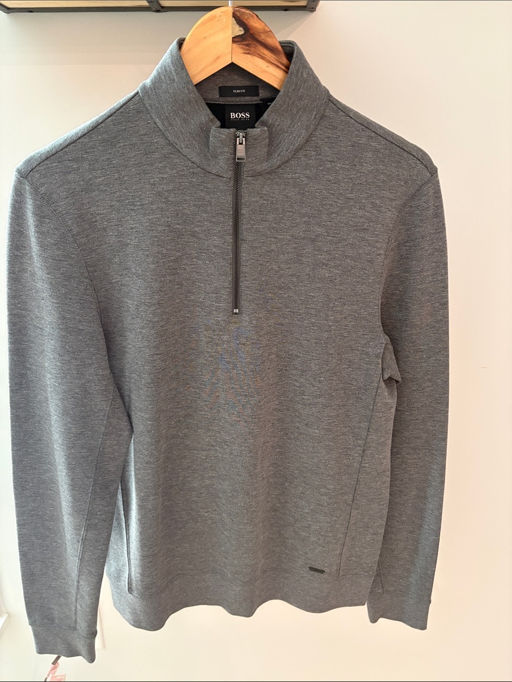 BOSS Men's Grey Zip-Neck Sweater